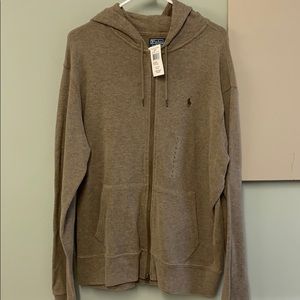 Polo Large brown hooded zip up sweatshirt NWT